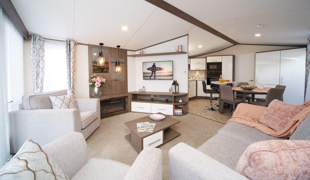The interior of one of the static caravans at Brickyard Lakes - a great example of what you can find when looking to buy a static caravan in Yorkshire